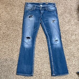 Silver Jeans Women's Distressed Boot Cut Jeans - Blue